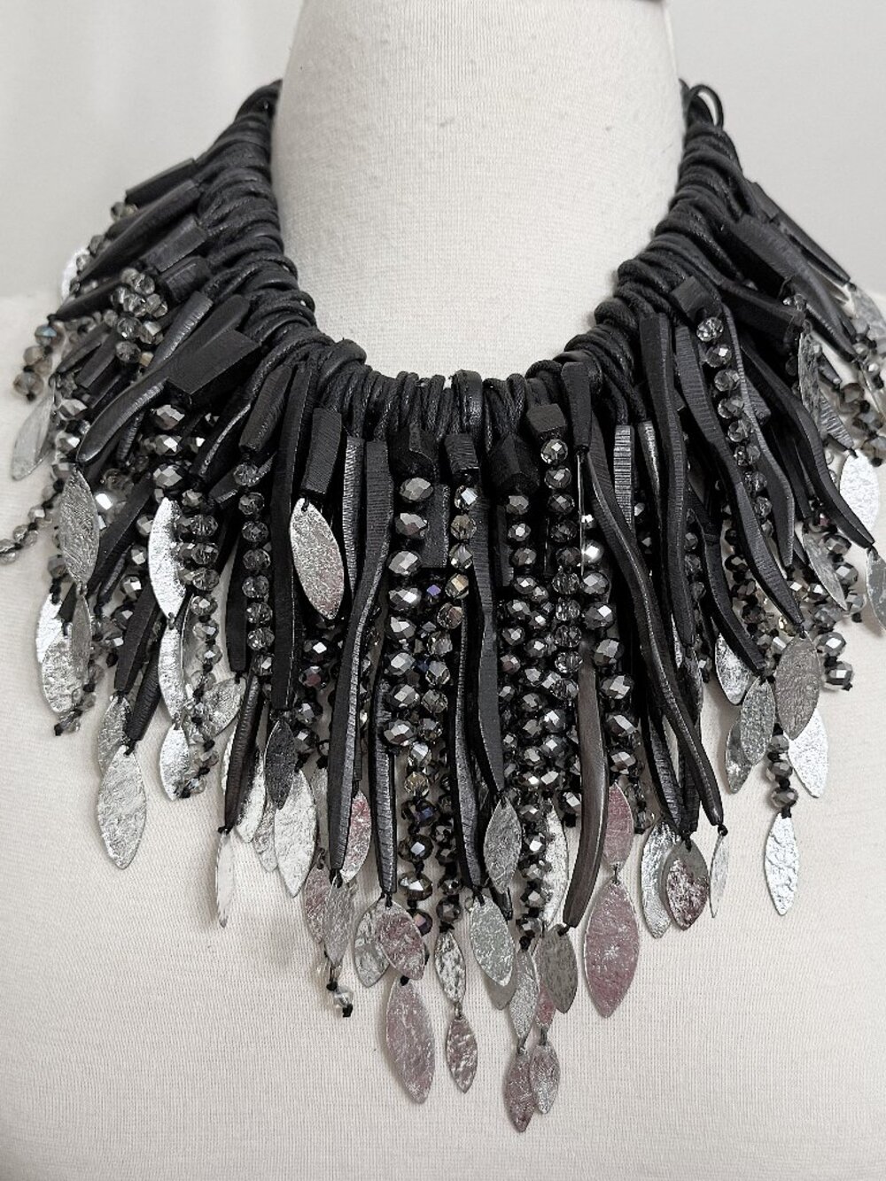 Fabulous Monies Gerda Lynggaard Unique Crystal, Ebony Wood Bib Necklace